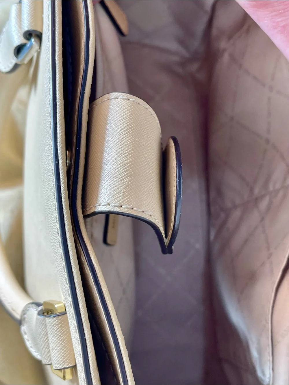 Michael Kors Beige Saffiano Leather Satchel with MK Charm